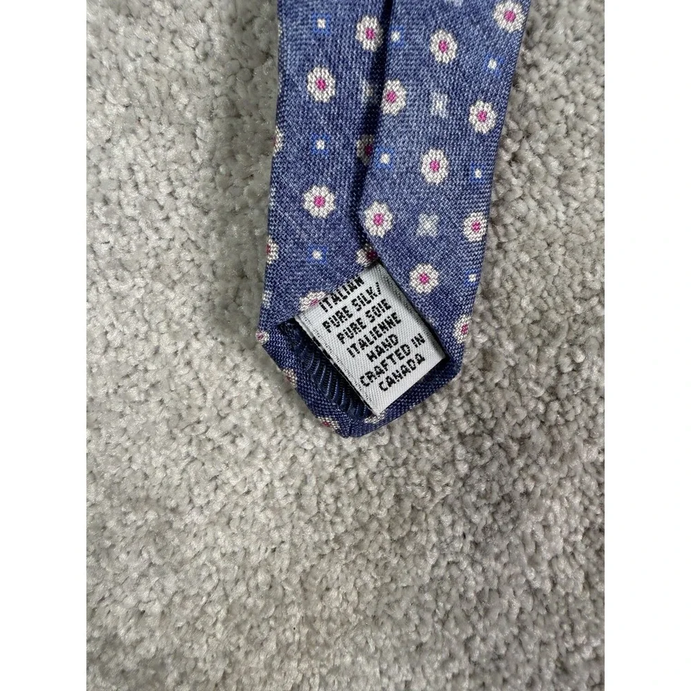 The Clothierie Phoenix Mens Silk Tie Blue Floral Handmade 100% Silk